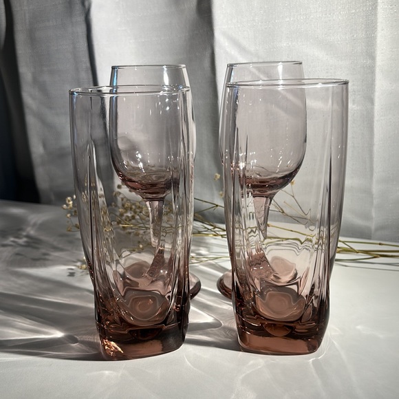 Vintage MCM Libbey Glass Set of 4 • Draped Drinking Glasses & Wine Glasses - Picture 12 of 16